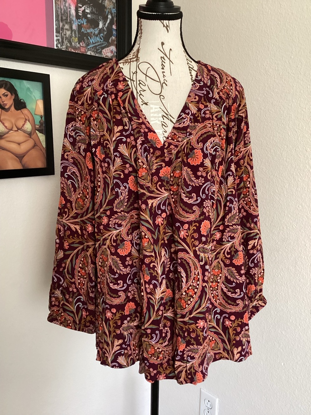 St. John's Bay Burgundy Floral Paisley V-Neck Tunic